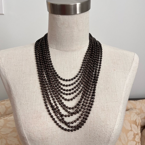 Vintage Jewelry - Vintage Estate Find Art Deco Bronze Bead Multi Strand Bib Necklace